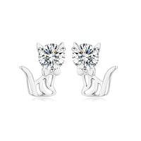 Gepersonaliseerde kattenoorbellen in 925 zilver met moissanite