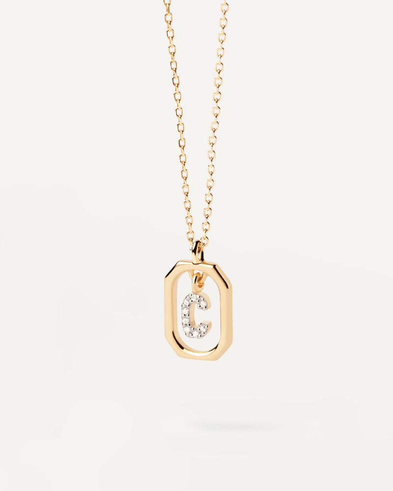 18K vergulde ketting met hanger met A-Z-letter in 925 zilver